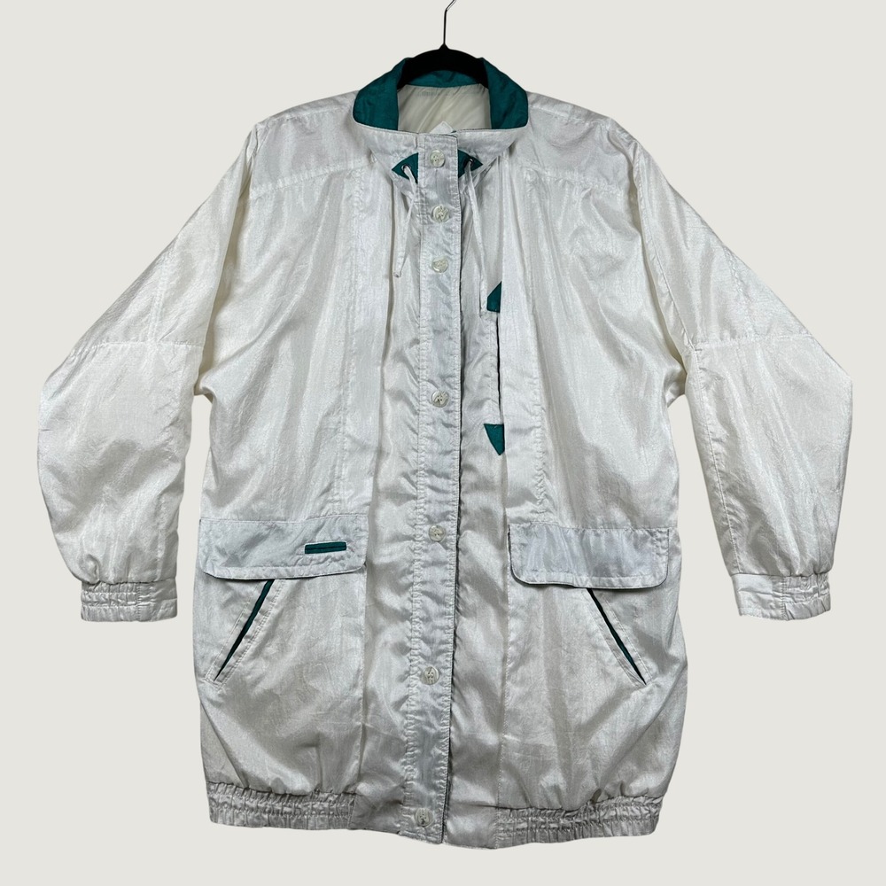 Vintage 90s Current Seen Windbreaker Jacket Long Trench Parka Womens M Retro